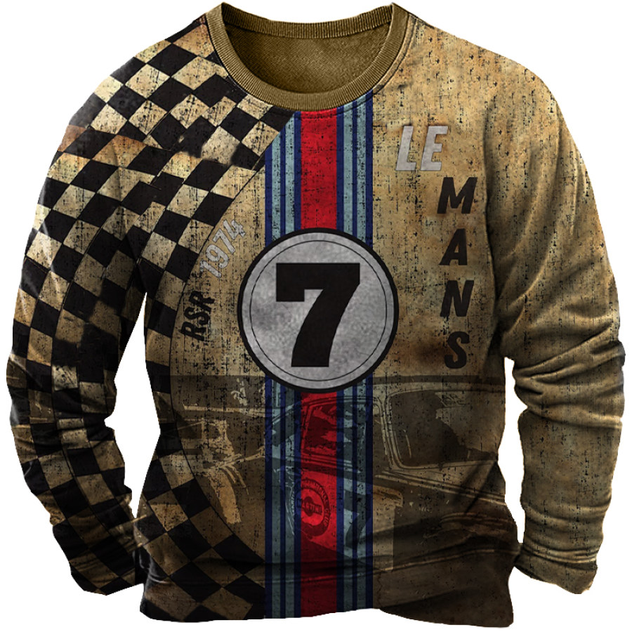

Men's Vintage Checkerboard Motorcycle Gasoline Print Sweatshirt