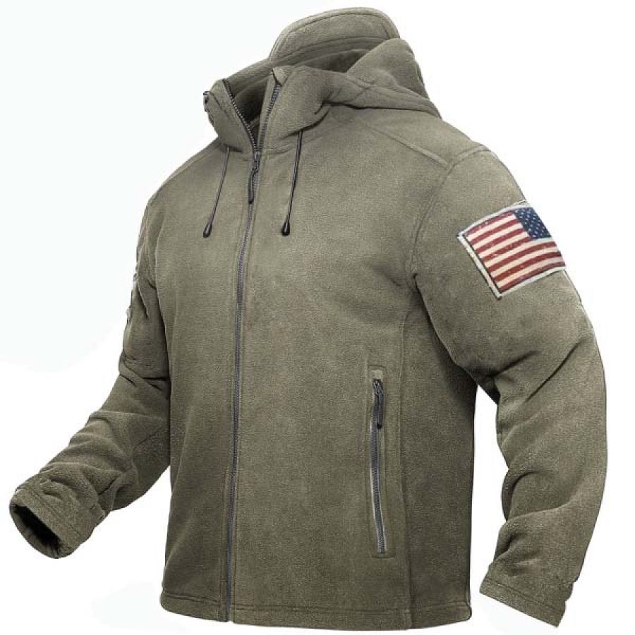 

Men's Outdoor Fleece American Flag Zip Pocket Tactical Hooded Jacket