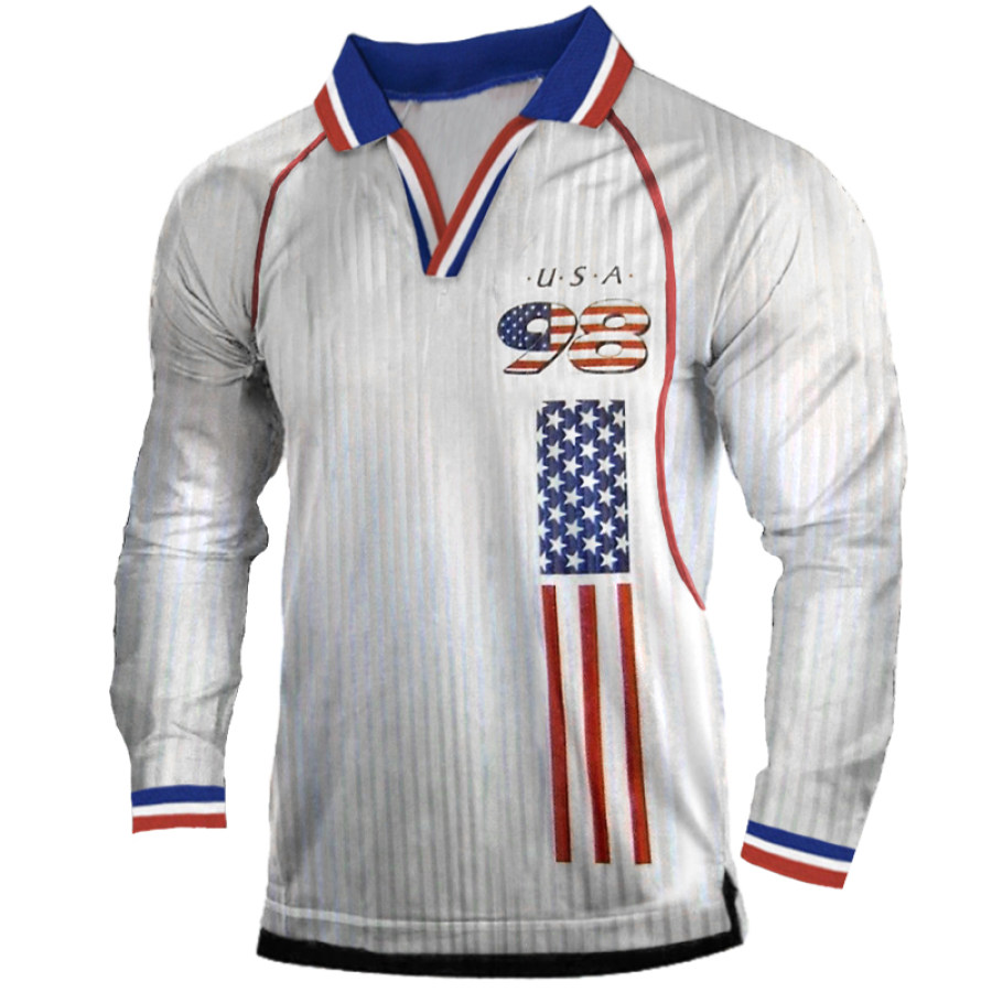 

World Cup 1998 Soccer Jersey Vintage American Flag Print Men's Polo Shirt