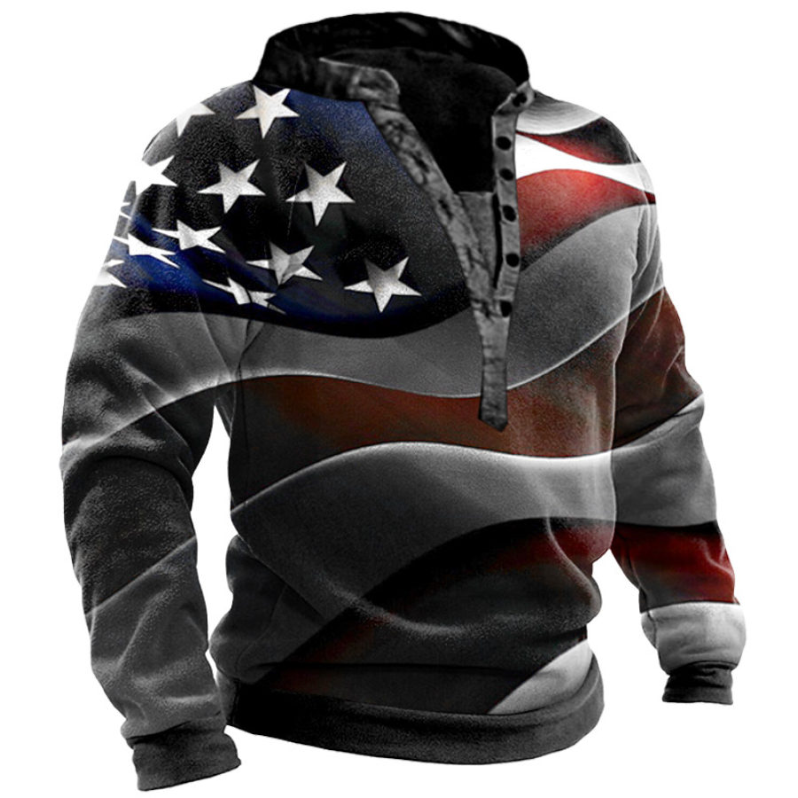 

Men's American Flag Print Henley Sweatshirt