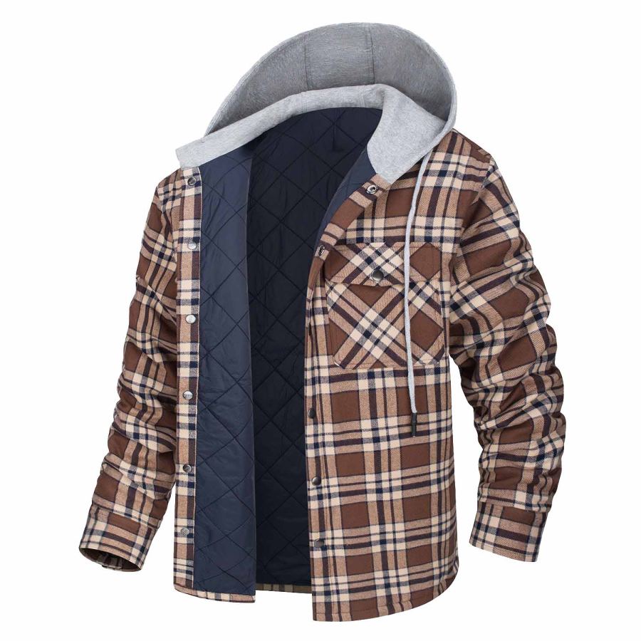 

Men's Outdoor Plaid Warm Thick Hooded Jacket