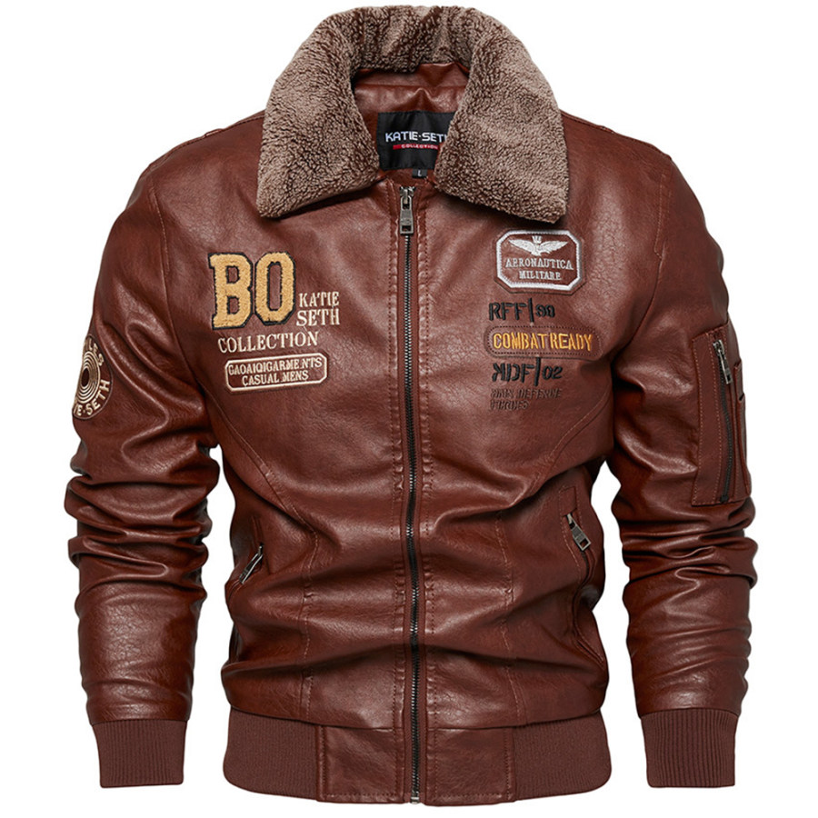 

Men's Outdoor Fleece Warm PU Casual Jacket
