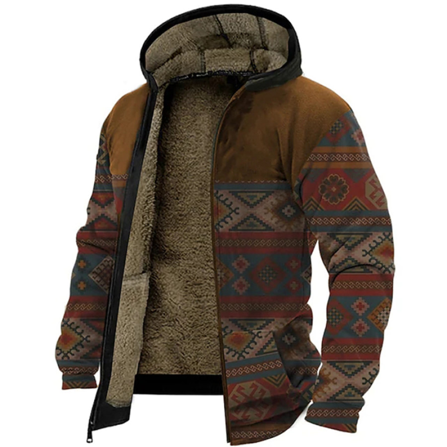 

Men's Outdoor Thickened Zip Print Hooded Jacket