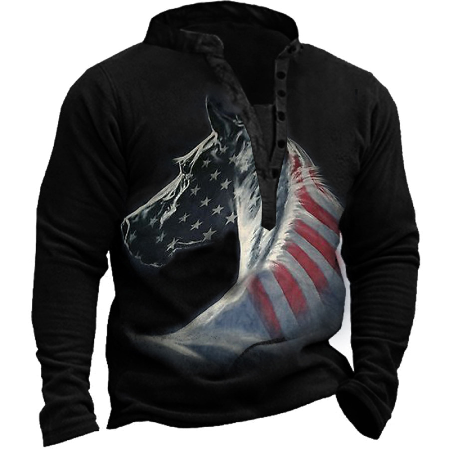 

Men's American Flag Horse To Success Henley Collar Sweatshirt