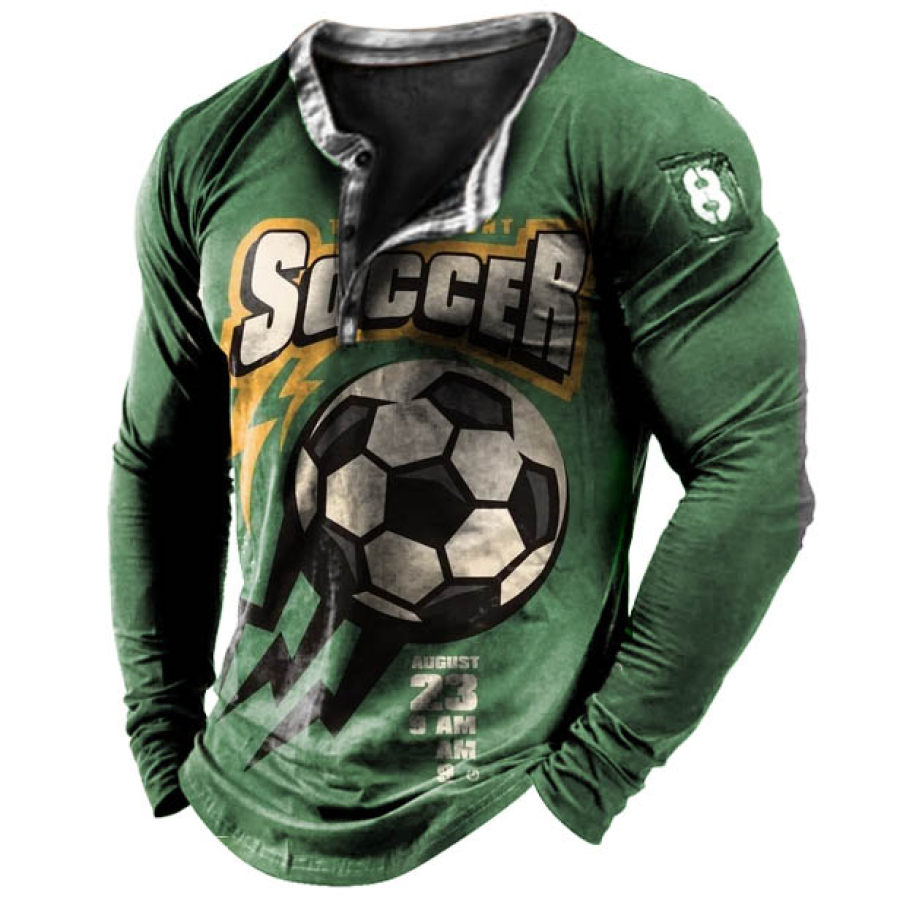 

Men's Vintage World Cup Football Print Henley Long Sleeve T-Shirt