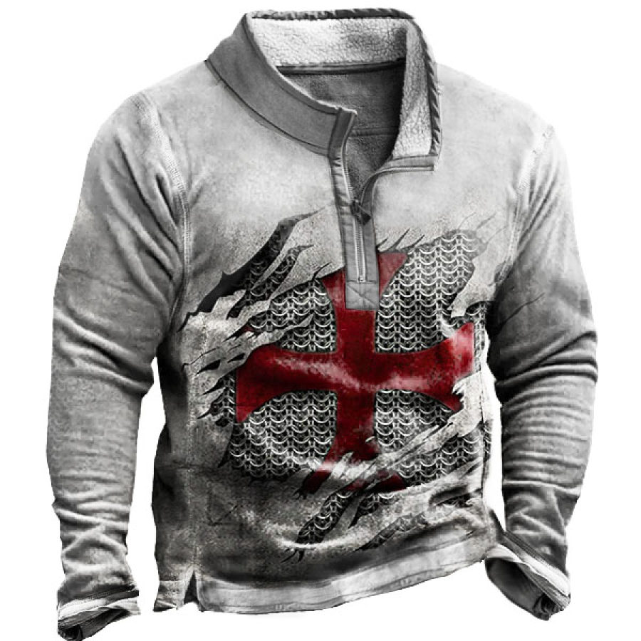 

Knights Templar Print Zip Half Collar Thermal Men Sweatshirt