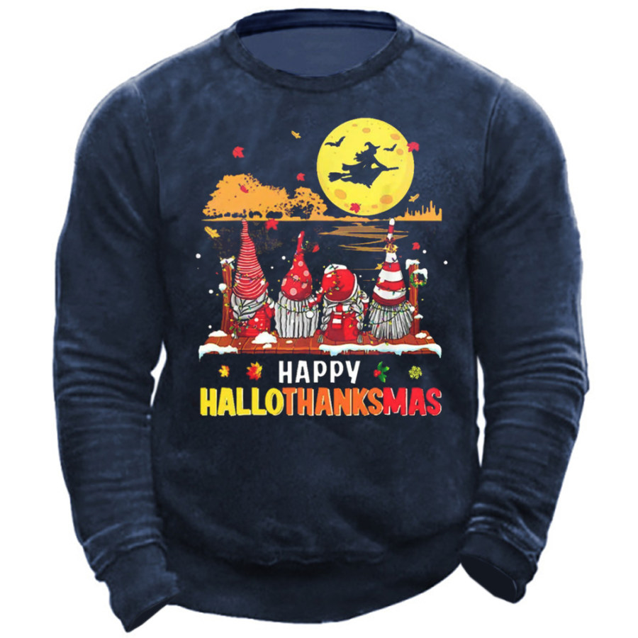 

Men's Happy Hallothanksmas Halloween Gnomes Regular Fit Christmas Casual Sweatshirt