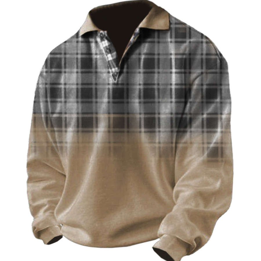 

Men's Vintage Plaid Print Lapel Loose Sweatshirt