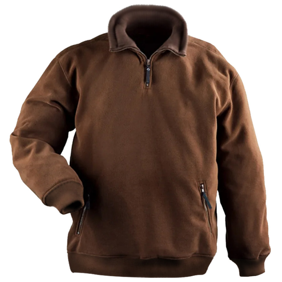 

Men's Thickened Thermal Zip Pocket Half Open Collar Sweatshirt