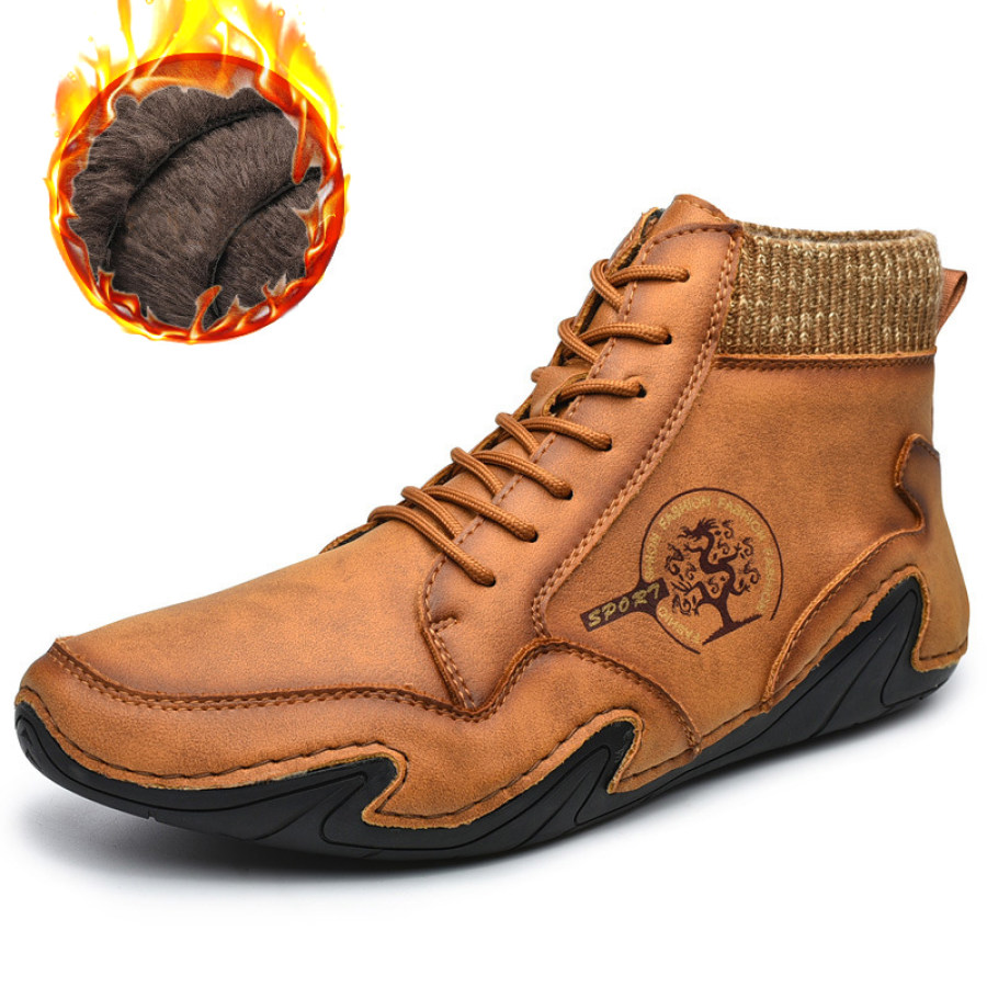 

Мужские флисовые кожаные нескользящие ботинки ручной работы с мягким носком и шнуровкой до щиколотки