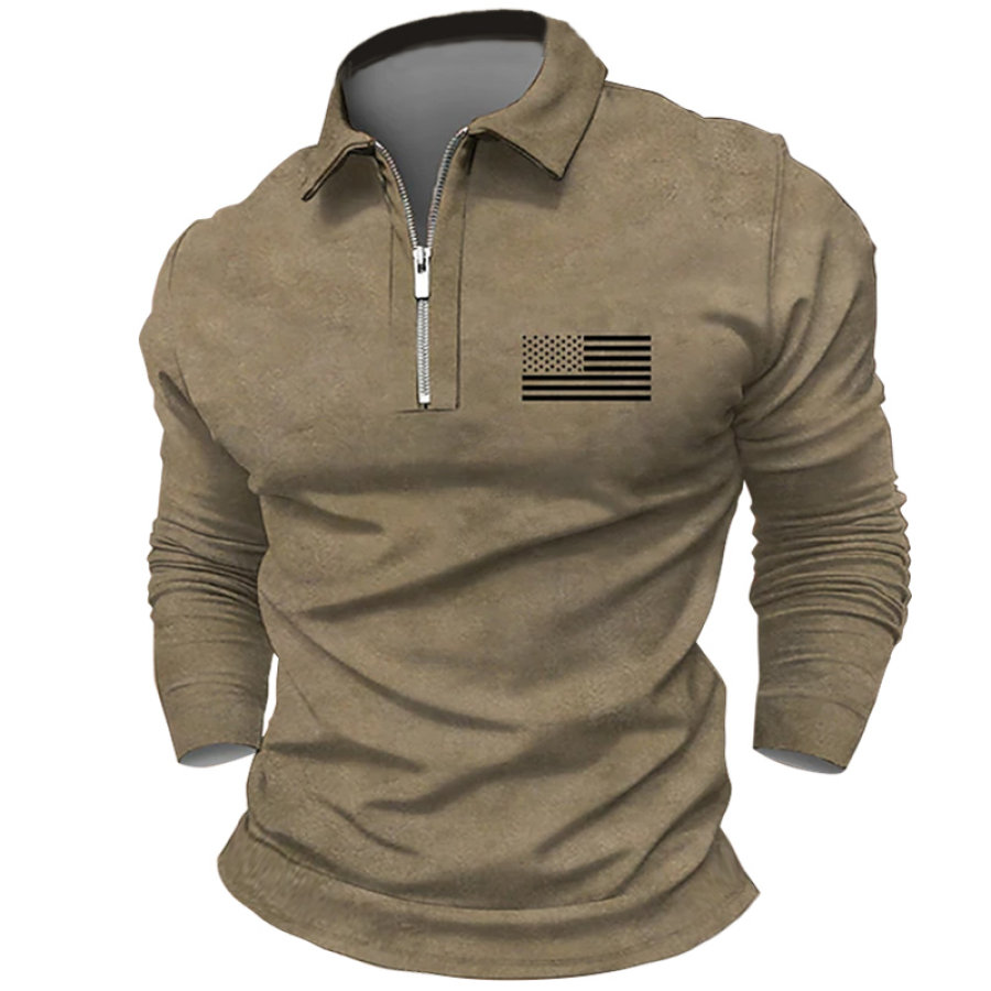 

Men's Outdoor Training American Flag Half Zip Tactical T-Shirt