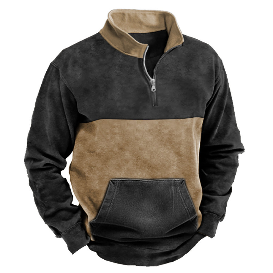 

Men's Outdoor Training Contrast Color Splicing Pocket Tactical Half-Zip Sweatshirt