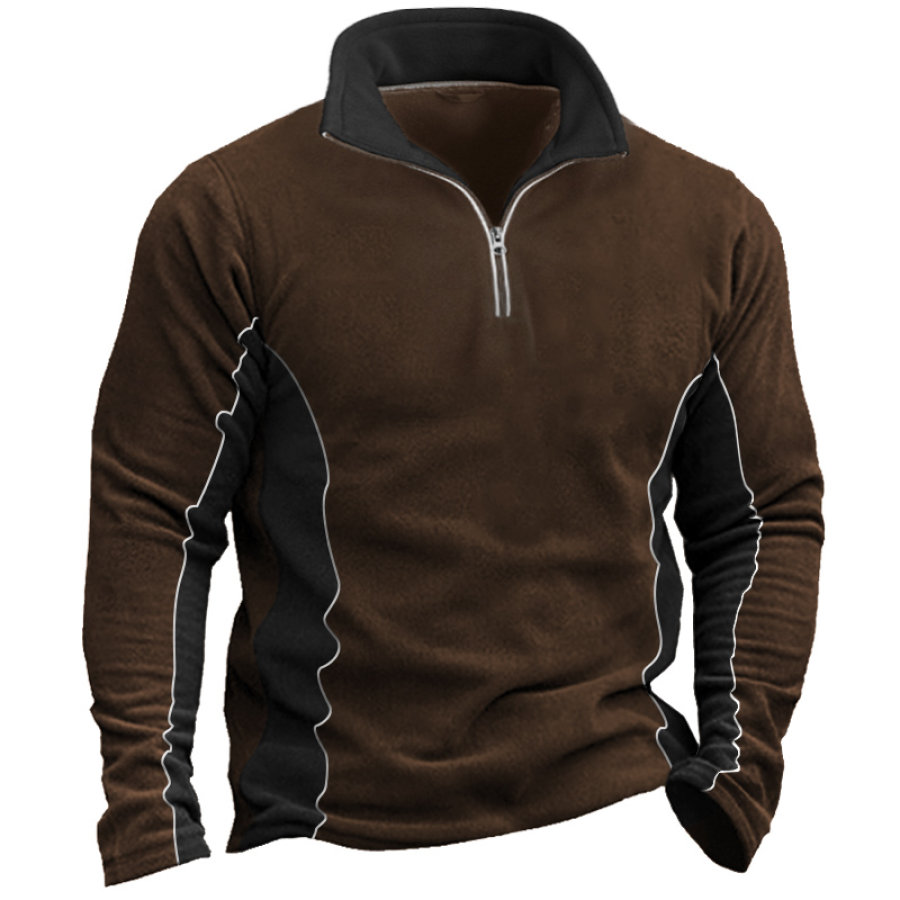 

Men's Outdoor Thickened Fleece Contrast Color Splicing Half-Zip Sweatshirt