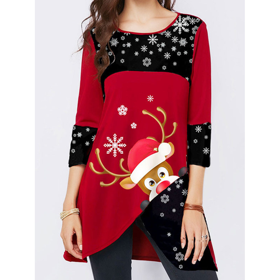 

Casual Christmas Elk Print Crew Neck Long Sleeve T-Shirt