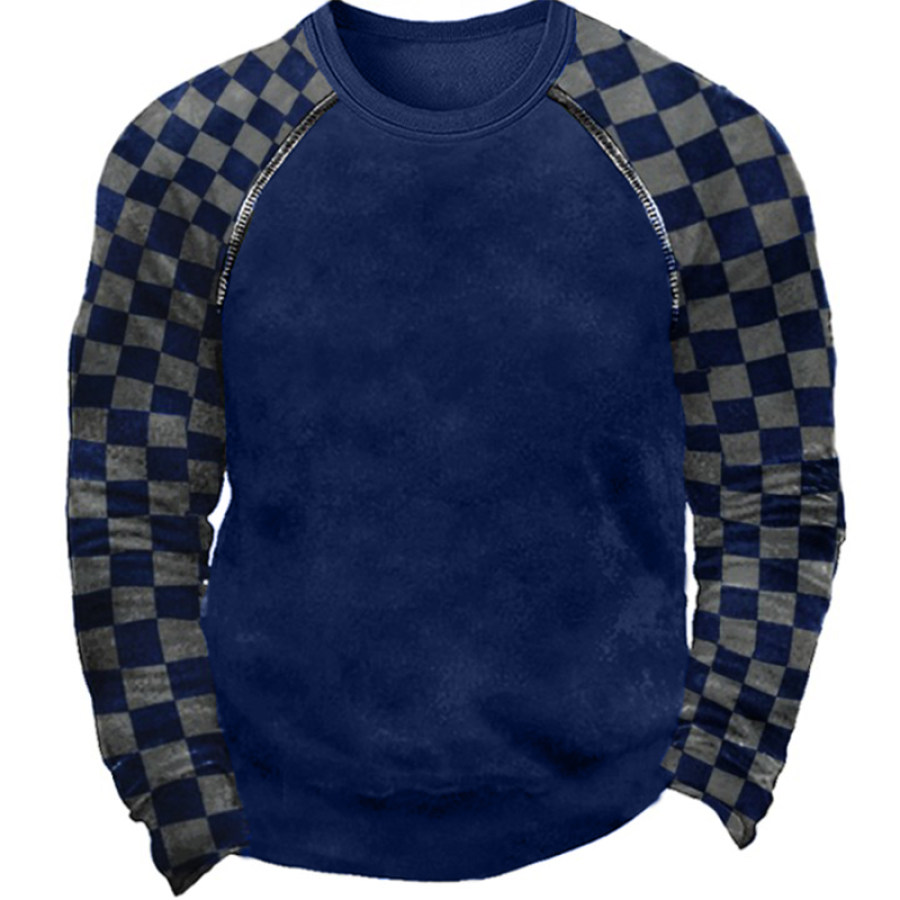 

Men's Vintage Plaid Patchwork Color Crew Neck Sweatshirt