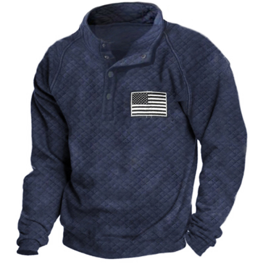 

Men's American Flag Velcro Diamond Thickened Down Henley Collar Sweatshirt