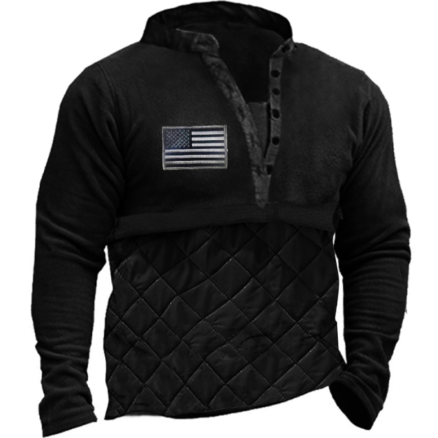 

Men's Polar Fleece Padded Stitching Flag Velcro Henry Collar Sweatshirt