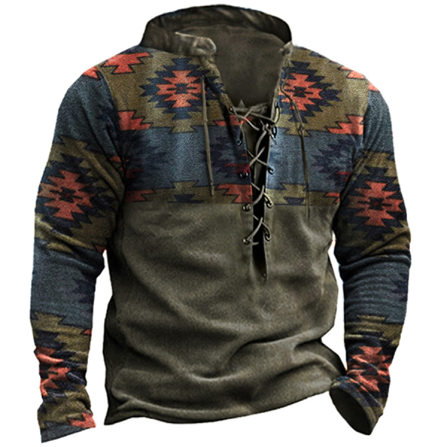 

Men's Boho Print Tie-Up Neck Sweatshirt