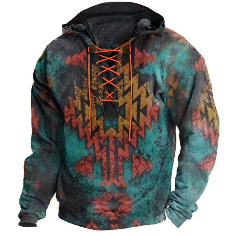 

Men's Boho Print Lace-Up Hoodie