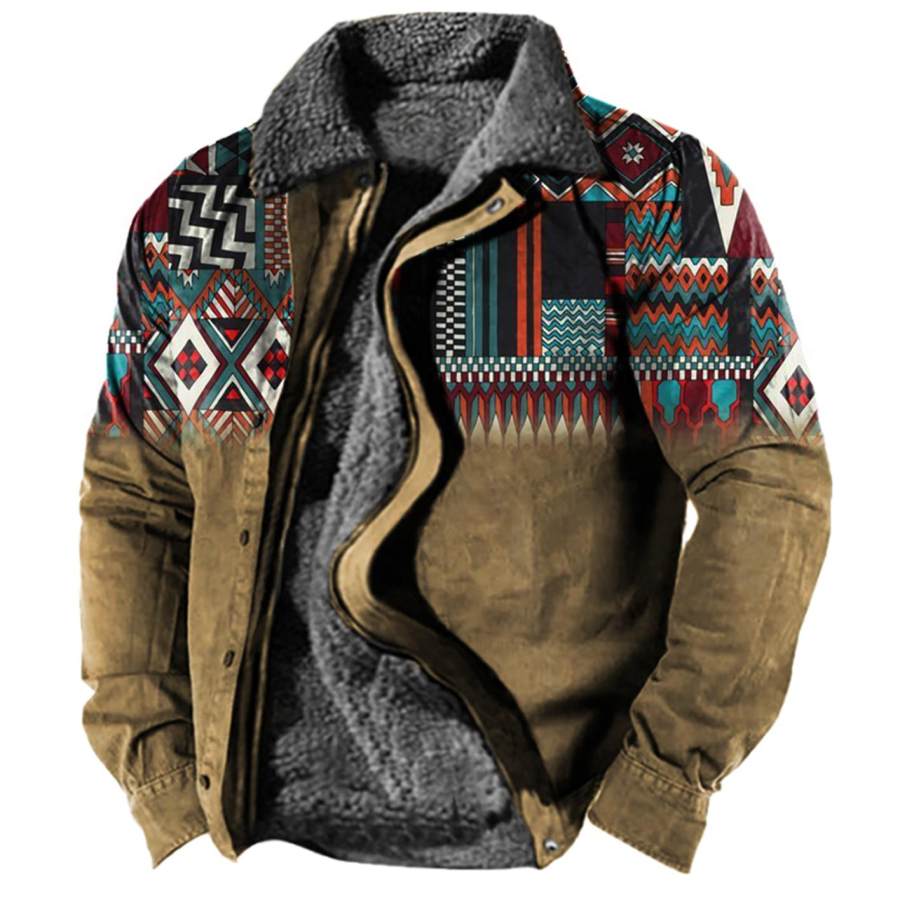 

Men's Vintage Ethnic Plus Fleece Warm Thick Jacket