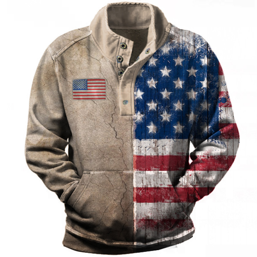 

Men's Vintage American Flag Print Tactical Henley Collar Sweatshirt