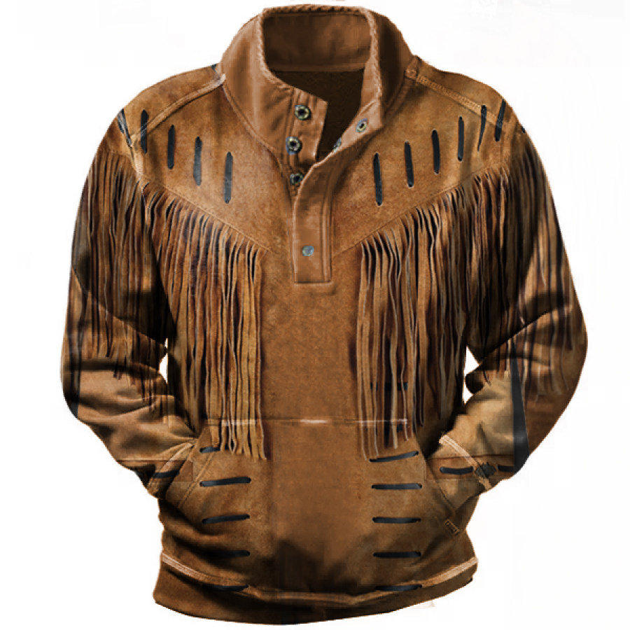 

Men's Vintage Cowboy Jacket 3D Print Henley Collar Sweatshirt