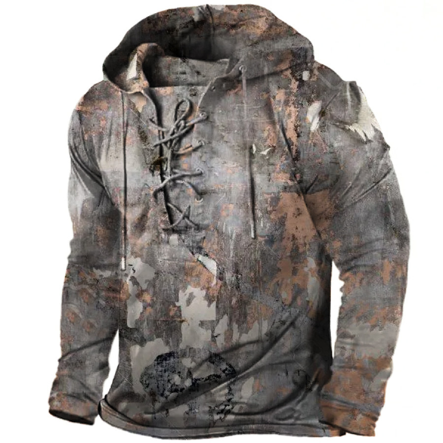 

Vintage Torn Newspaper Sensation Design Men's Lace-Up Hoodie T-Shirt