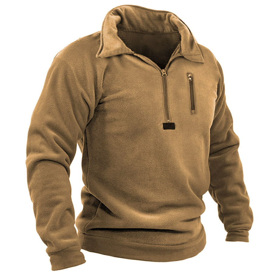 

Men's Vintage Fleece Warm Zip Pocket Half Open Collar Tactical Sweatshirt