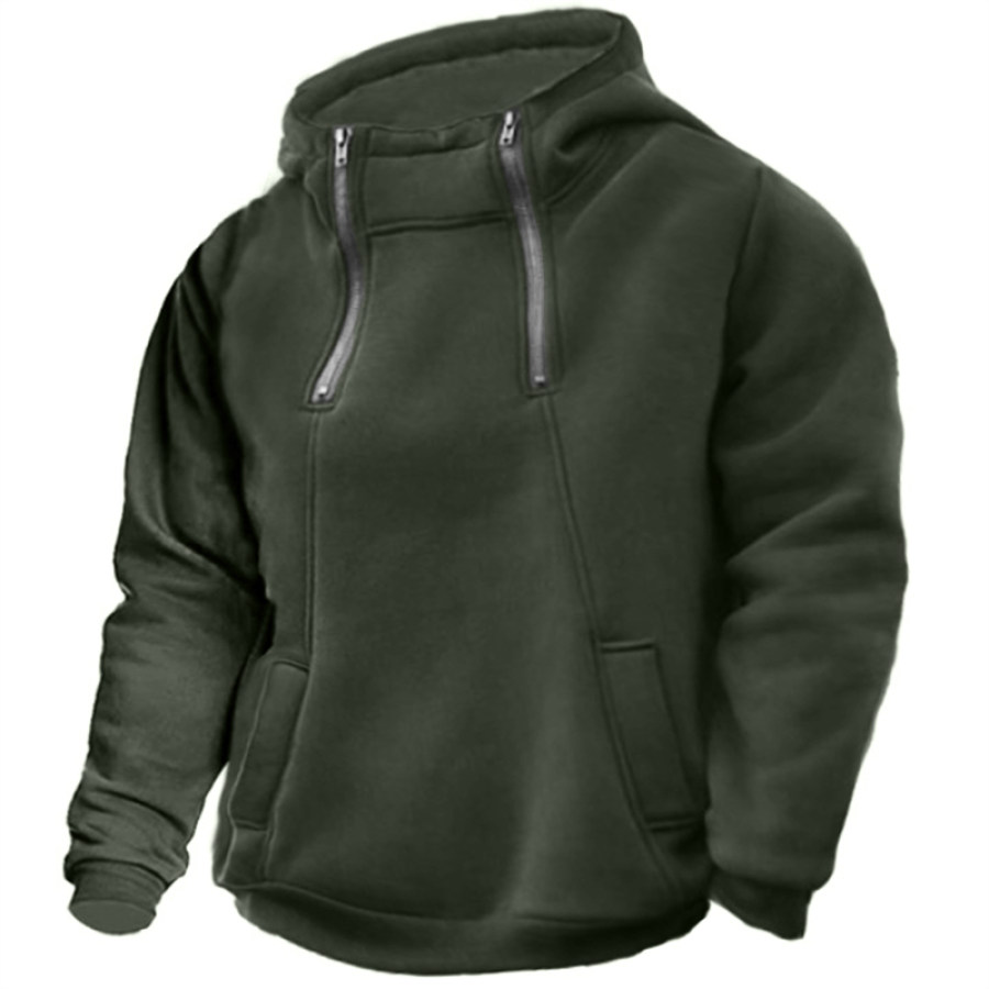 

Men's Vintage Zip Collar Big Pocket Hoodie