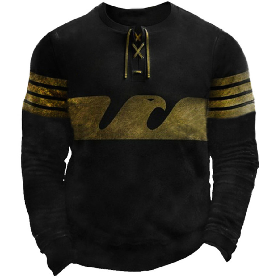 

Men's Tie-Up Eagle Print Vintage Sweatshirt