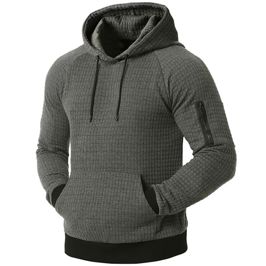 

Men's Zip Pocket Waffle Patchwork Thickened Hoodie