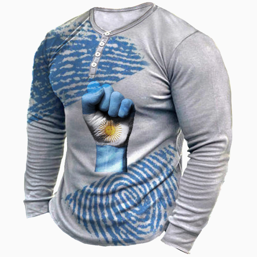 

Men's Argentina DNA Flag Print Henley Collar T-Shirt