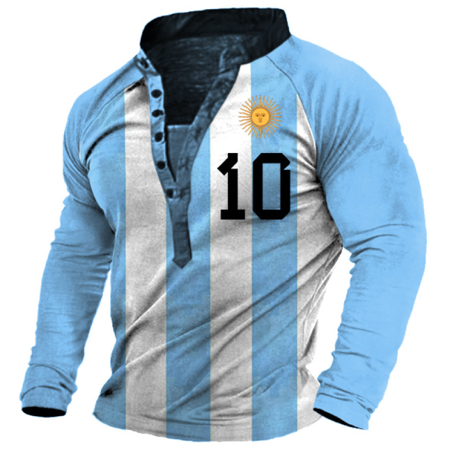 

Men's Outdoor World Cup Argentina Soccer Print Henley Long Sleeve T-Shirt