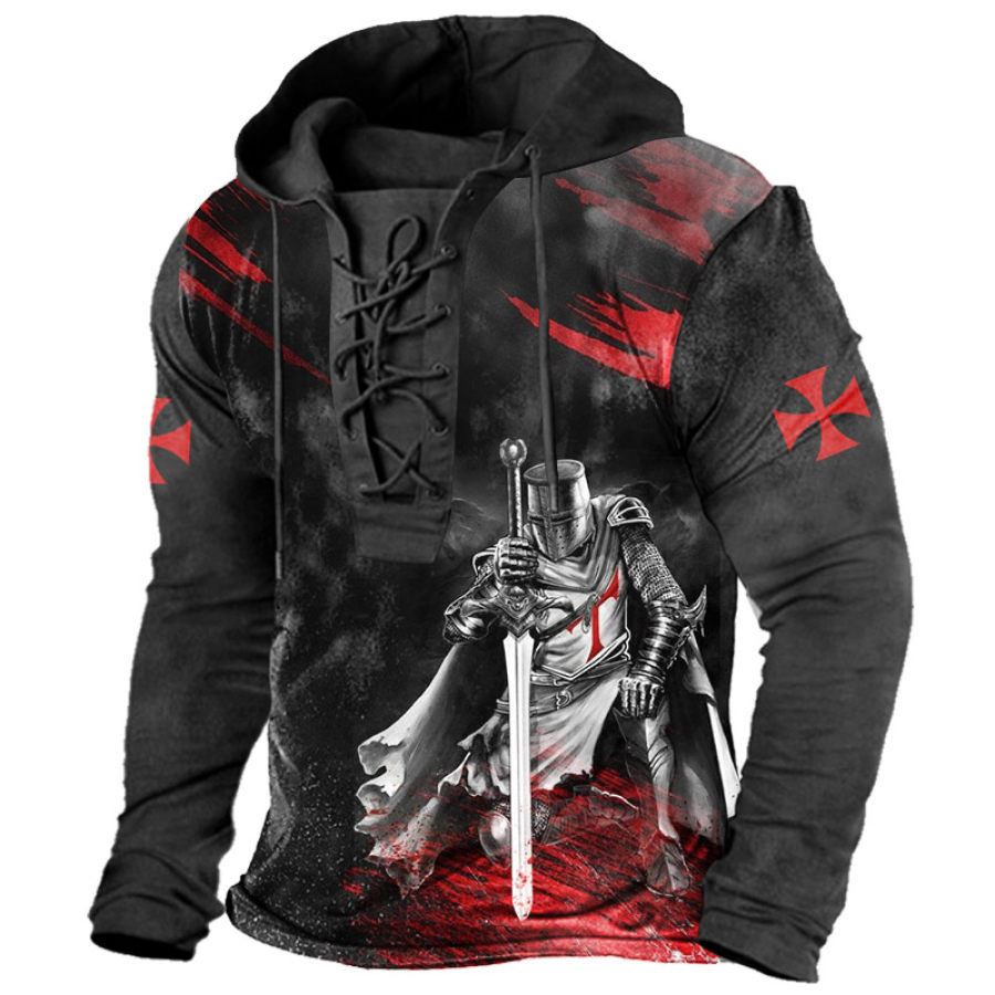 

Men's Outdoor Templar Print Lace-Up Hooded T-Shirt