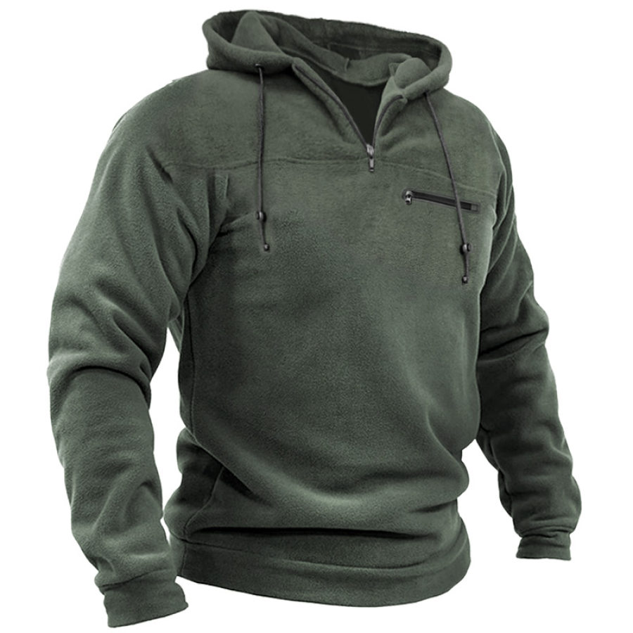 

Men's Fleece Warm Zip Pocket Tactical Half Open Hoodie