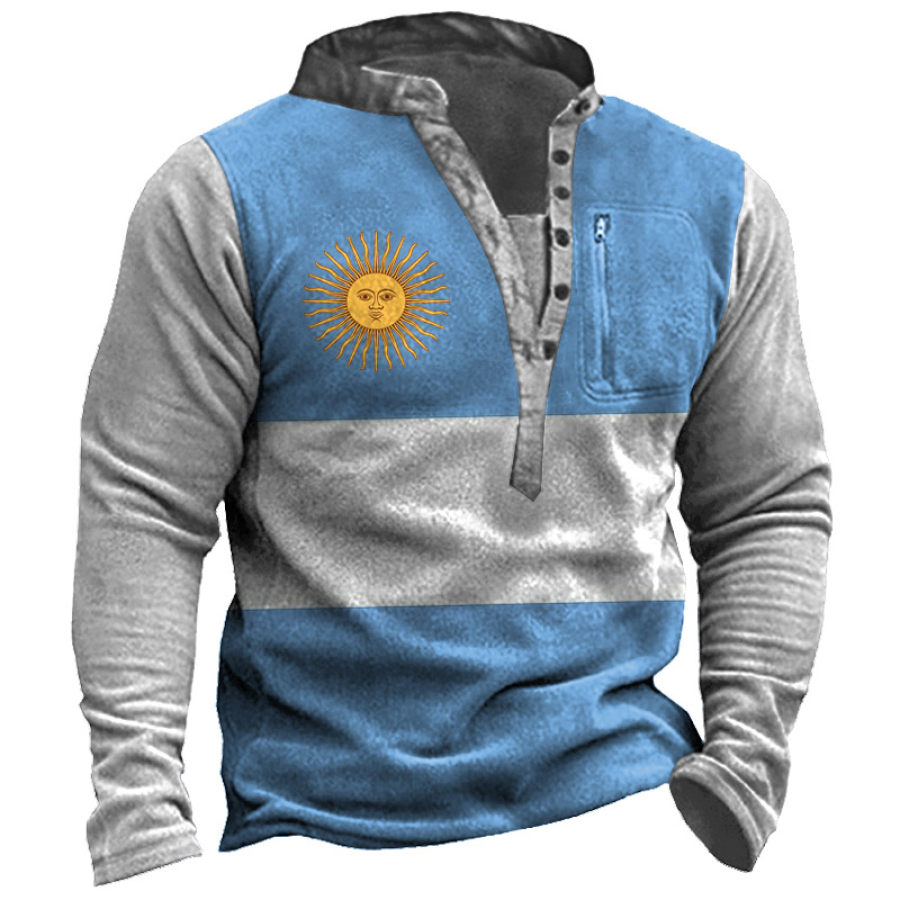 

Men's Retro Contrast Argentine Soccer Fan Print Thick Warm Pocket Sweatshirt
