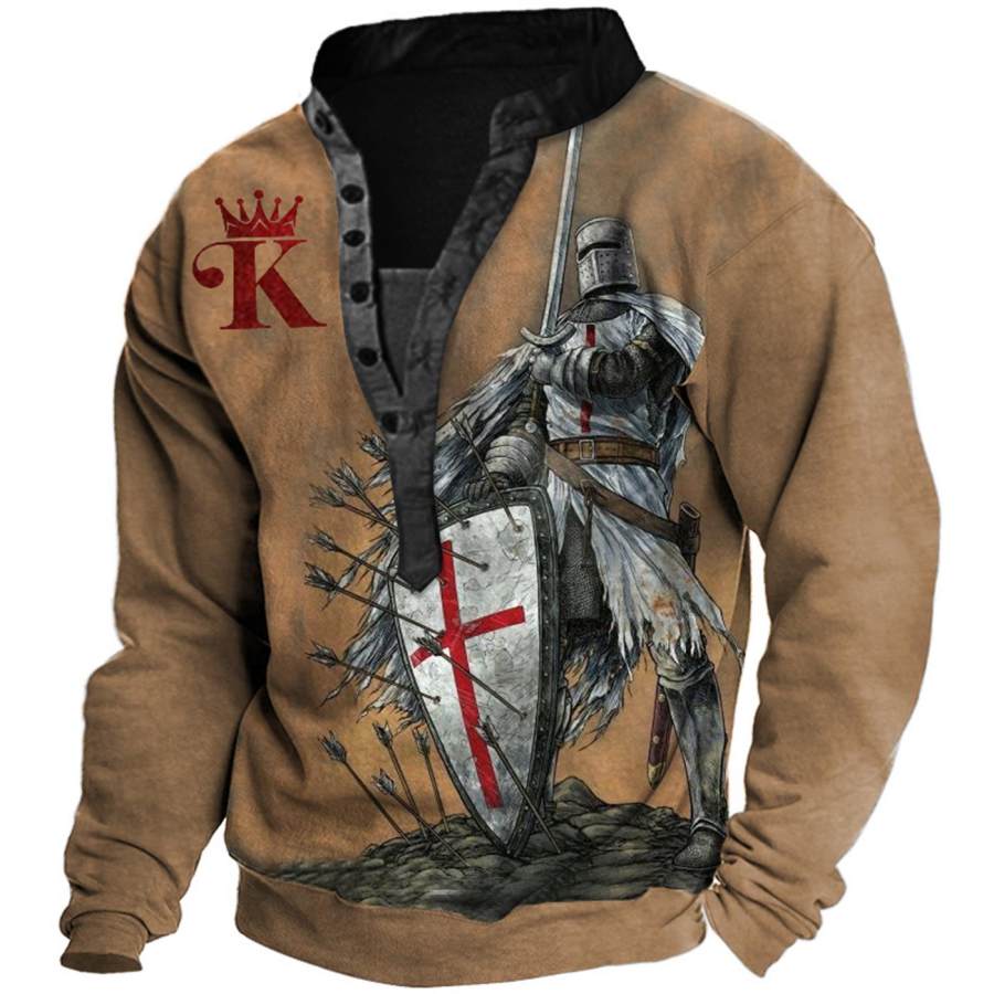 

Men's Outdoor Templar King Print Henley Sweatshirt