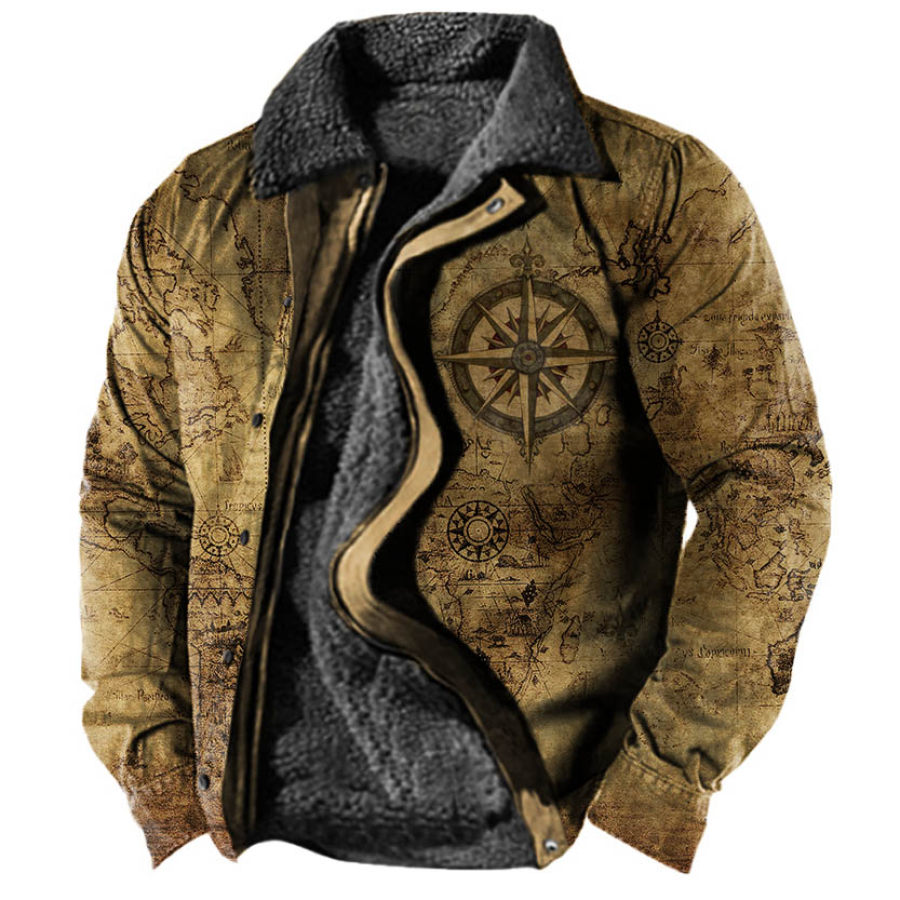 

Men's Vintage Compass Map Plus Fleece Warm Thick Jacket