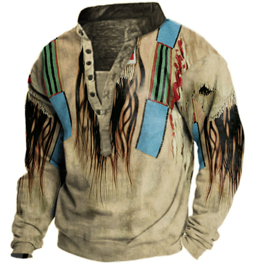 

Men's Indian Feather Henley Sweatshirt
