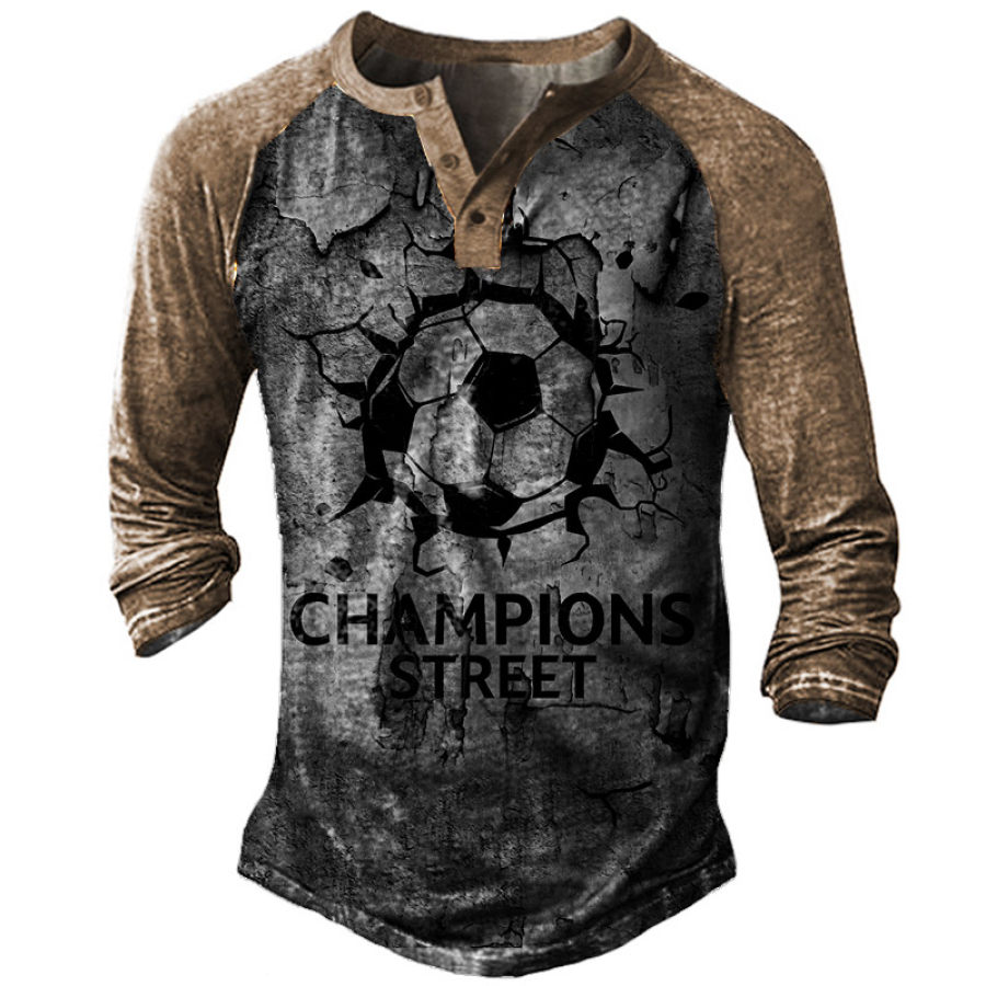 

Men's Vintage Outdoor Soccer Champion Print Henley T-Shirt