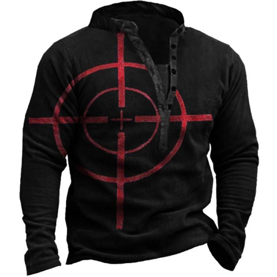 

Men's Shooting Graphic Print Henley Collar Sweatshirt