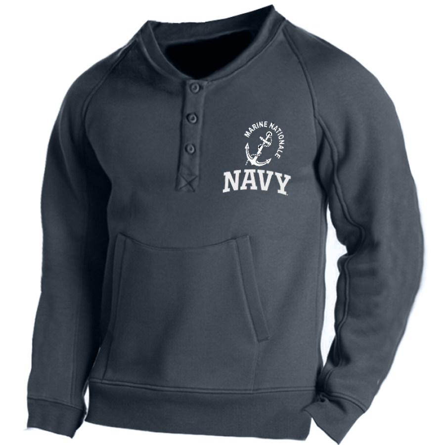 

Men's Anchor NAVY Graphic Print Henley Collar Sweatshirt