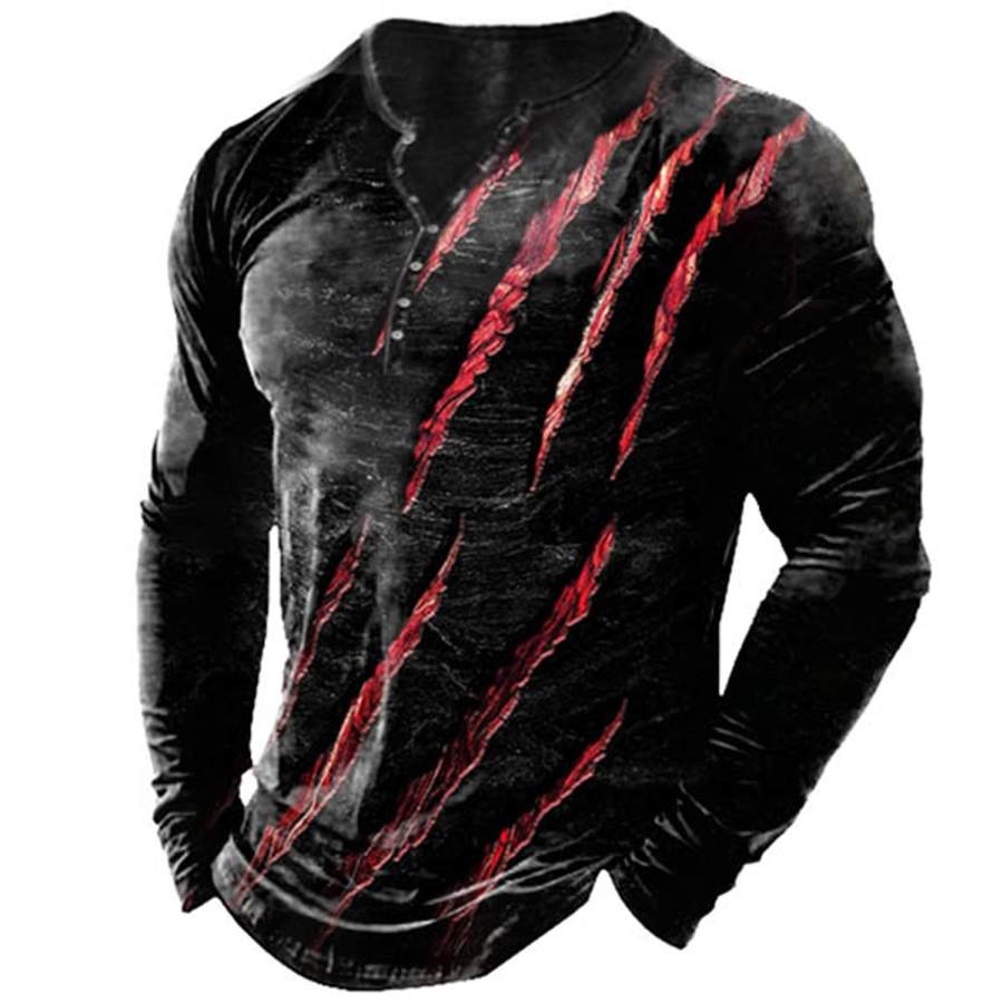 

Men's Outdoor Scratch Print Henley Long Sleeve T-Shirt