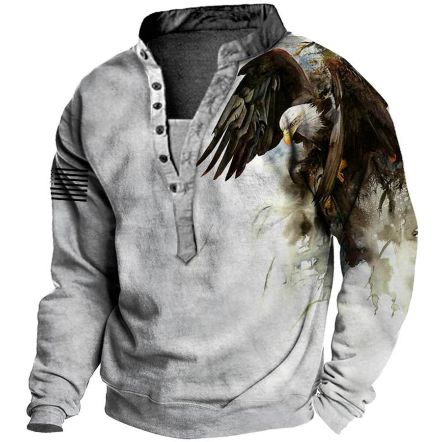 

Men's Outdoor American Flag Eagle Print Henley Sweatshirt