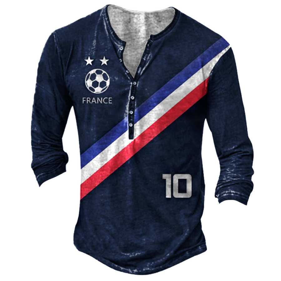 

Men's Outdoor World Cup France Soccer Henley Long Sleeve T-Shirt