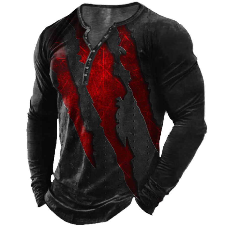 

Men's Vintage Print Outdoor Tactical Henley Collar Long Sleeve T-Shirt