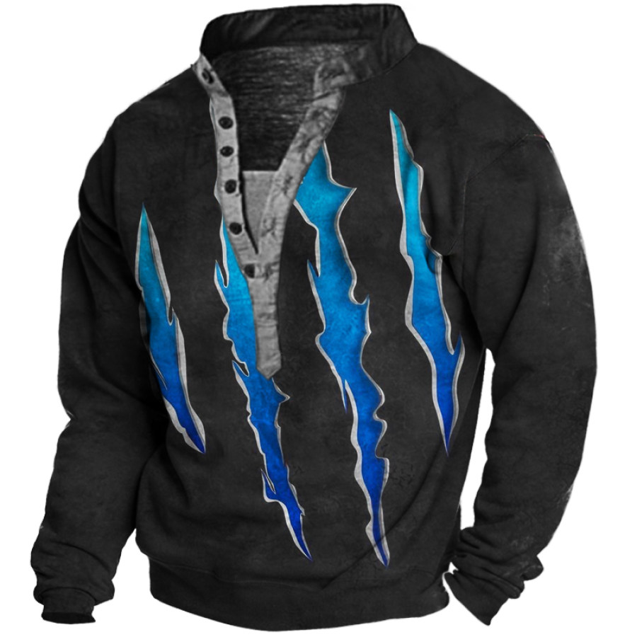 

Men's Vintage Print Outdoor Tactical Henley Collar Sweatshirt