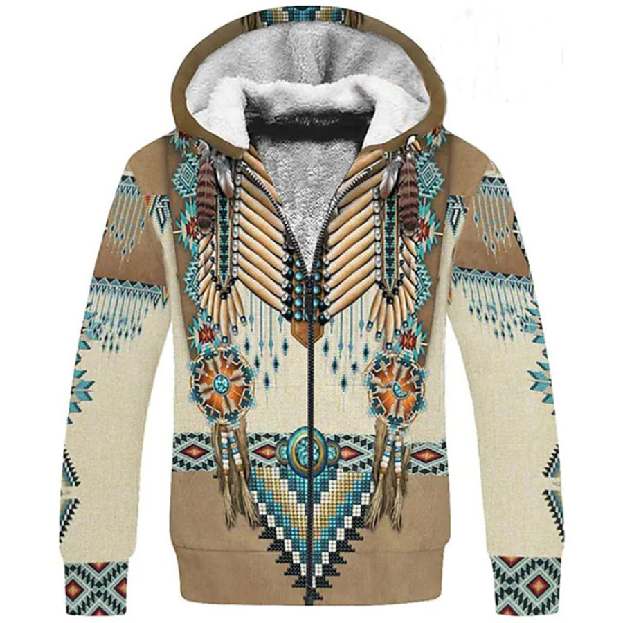 

Men's Outdoor Hooded Zipper Print Thickened Padded Jacket