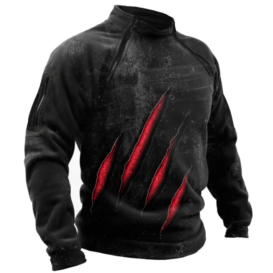 

Men's Vintage Scratch Print Double Zip Sweatshirt