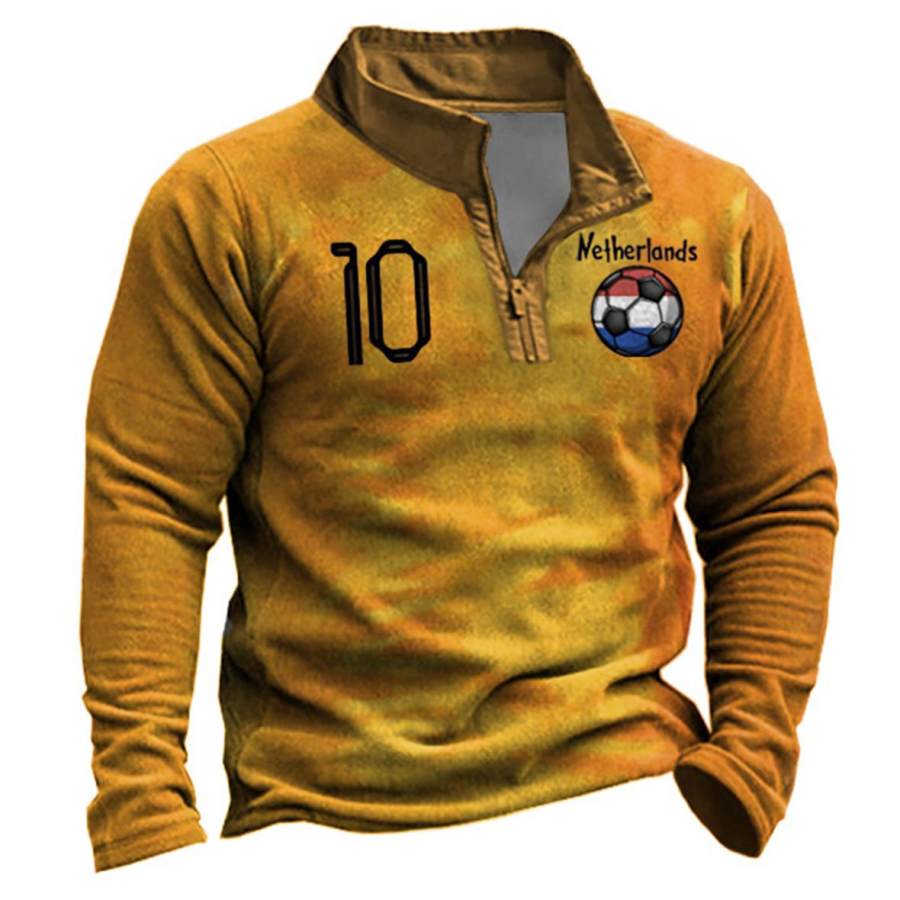

Men's Outdoor World Cup Netherlands Soccer Print Zipper Sweatshirt